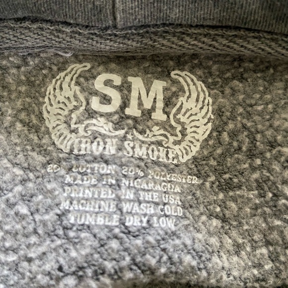 Men’s size small Heather gray, Iron Smoke Distillery, Fairport NY, Hoodie. Skull - Picture 9 of 9